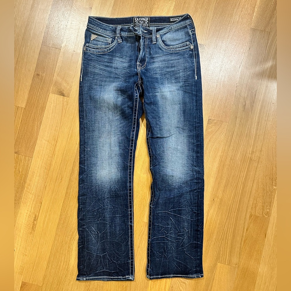 Buckle Men's Dark Blue Bootcut Jeans.  32 “waist 32” length
